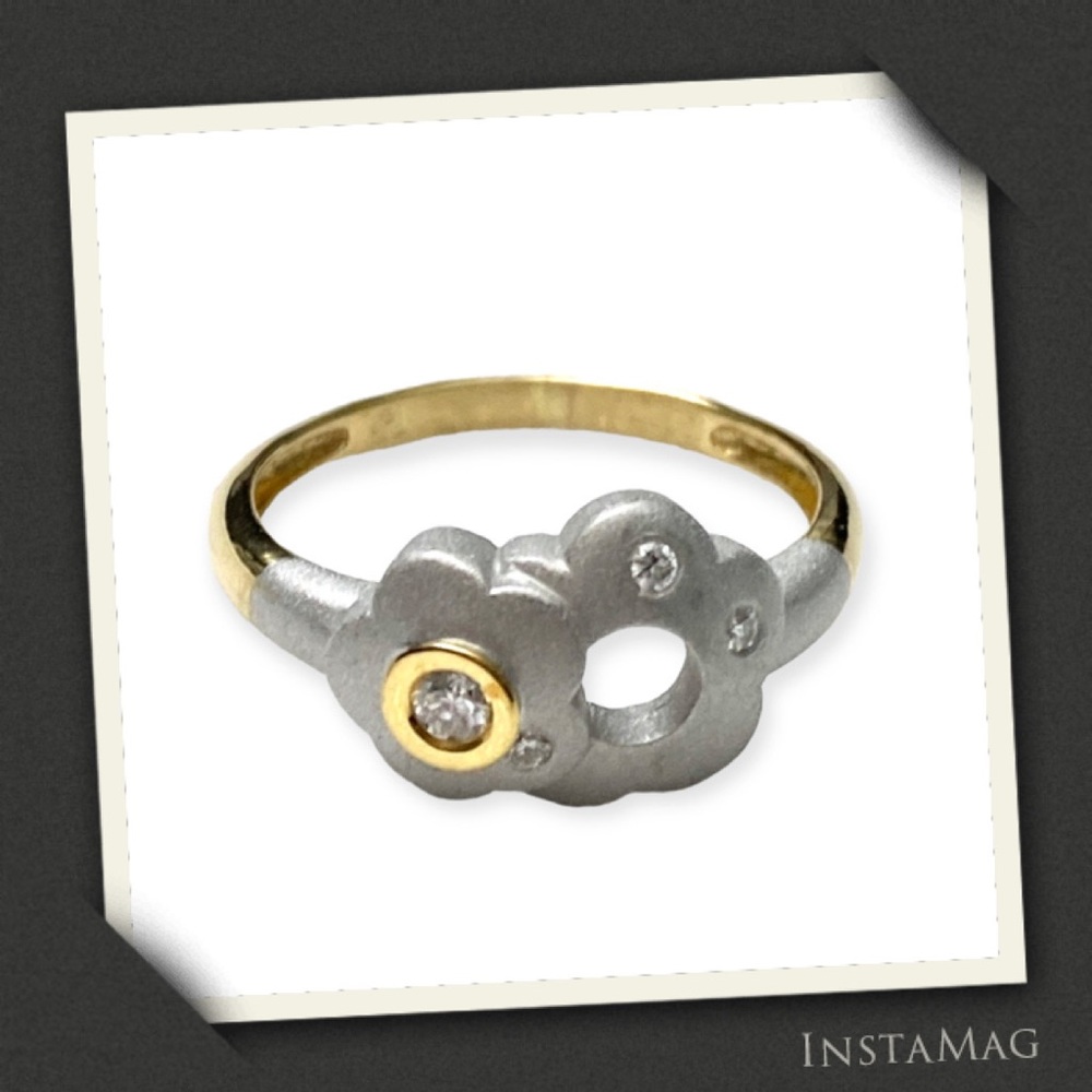 18K WHITE & YELLOW GOLD DIAMOND Flower Ring